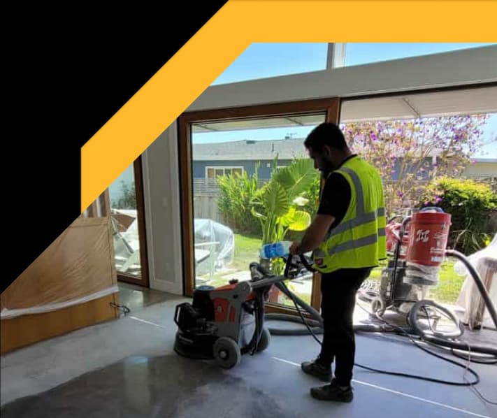 Epoxy flooring professional at work